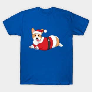 Cute Tan Corgi in Santa Christmas Costume T-Shirt